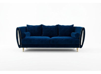 Design Blu Divano a 3 posti Relax Divano Tessile Imbottito Divano in Tessuto