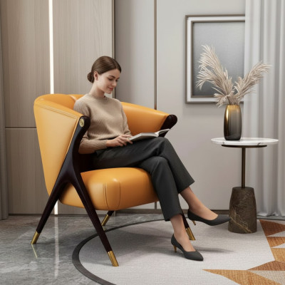 Design di lusso Sedia Arancione Divano Poltrona 1 Posto Chaise longue in ecopelle