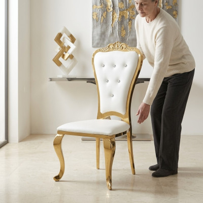 Stile moderno Elegante Poltrona Sedia Bianca Seduta Imbottita Design Metallo Tessuto