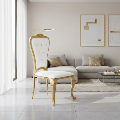 Stile moderno Elegante Poltrona Sedia Bianca Seduta Imbottita Design Metallo Tessuto