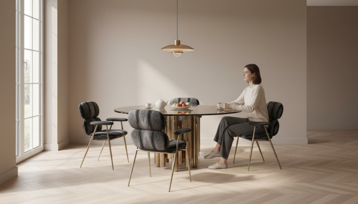 Tavolo design in oro da pranzo rotondo in vetro rotondo Tavoli moderni di lusso