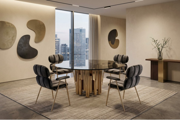 Tavolo design in oro da pranzo rotondo in vetro rotondo Tavoli moderni di lusso