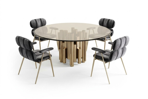 Tavolo design in oro da pranzo rotondo in vetro rotondo Tavoli moderni di lusso