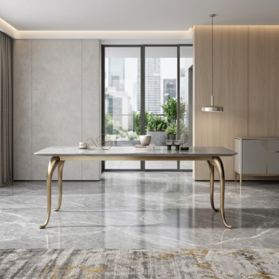 Tavolo da pranzo di lusso moderno, design rettangolare per cucina, mobili da sala da pranzo.