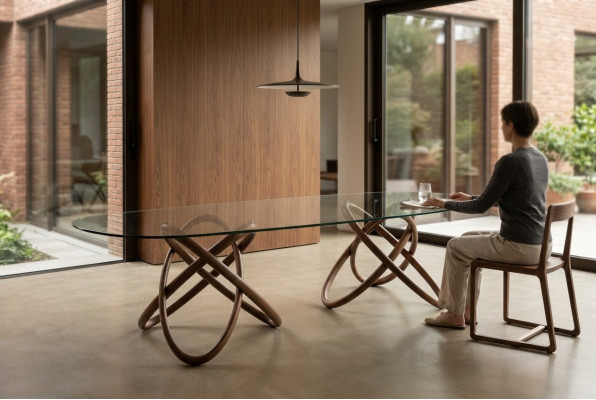 Designer Tavolo da pranzo moderno di lusso ovale in vetro nuovo.