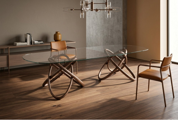 Designer Tavolo da pranzo moderno di lusso ovale in vetro nuovo.