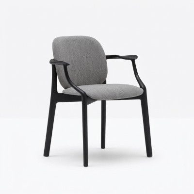 Designer Sedia da pranzo grigia con struttura in legno Braccioli Sedile imbottito Mobili