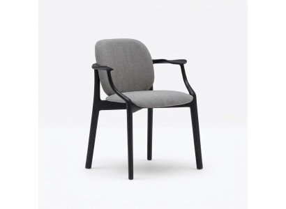 Designer Sedia da pranzo grigia con struttura in legno Braccioli Sedile imbottito Mobili