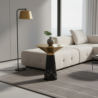 Tavolino da salotto di design nero in acciaio inossidabile di lusso.