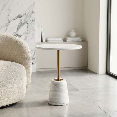 Tavolo bianco rotondo in marmo, mobili in metallo, tavolini da salotto, tavolo design