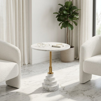 Tavolino moderno di lusso bianco tavolo da salotto rotondo nuovo