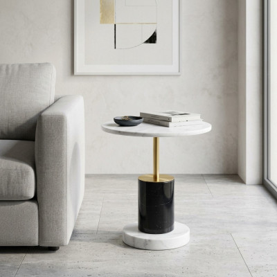 Tavolino rotondo bianco da salotto, tavolini da giornale stile tavolini d'appoggio.