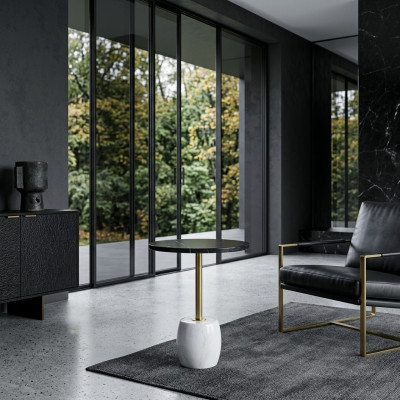 Lussuoso tavolo in marmo, mobili da soggiorno, design rotondo, stile tavolino.