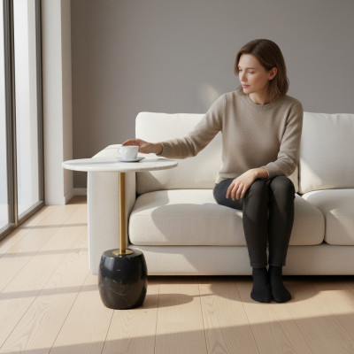 Tavolino da salotto circolare con piano in marmo di design di alta qualità