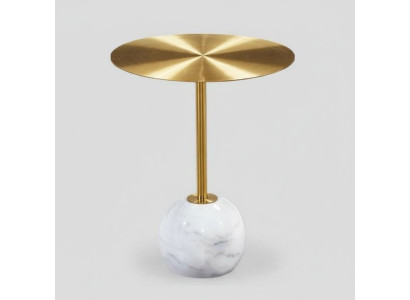 Piccolo tavolino tondo con ripiano in oro, design per il soggiorno.