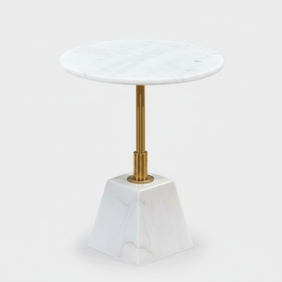 Tavolino laterale bianco e oro elegante per il soggiorno, tavoli rotondi in marmo.