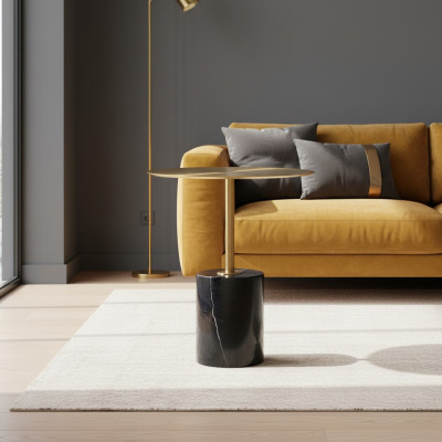 Tavolino da salotto rotondo nero e dorato - Mobili da soggiorno di design.