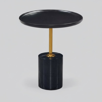 Tavolino tondo nero con base in acciaio inossidabile, tavolino da designer