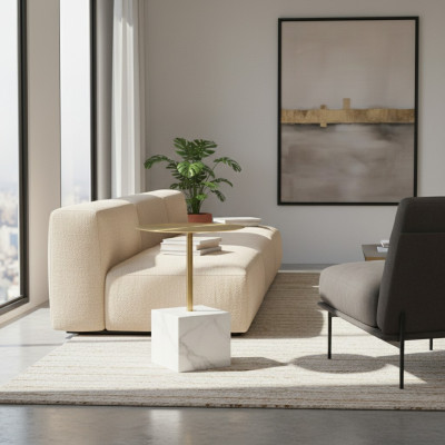 Lussuoso tavolino bianco da salotto con portata di design.