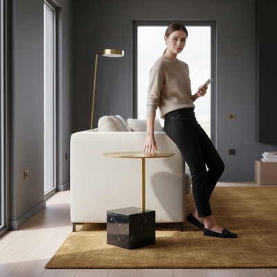 Designer tavolino nero e dorato tavolino da salotto di lusso in metallo