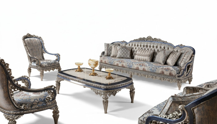 Chesterfield gruppo di sedute divano set 3+1+1 posti di lusso in tessuto.