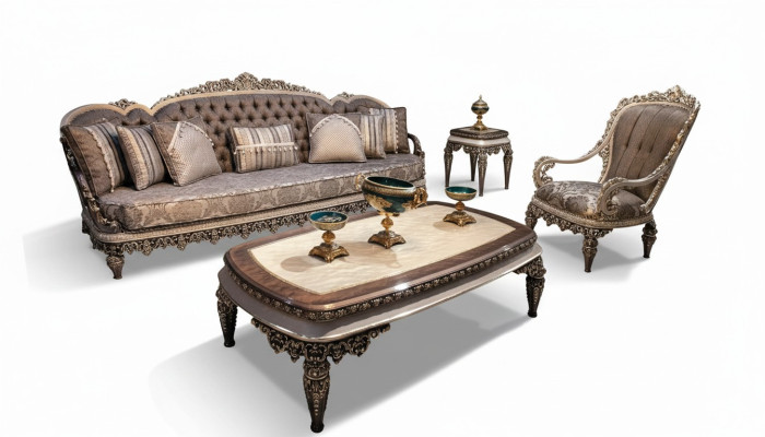 Taupe Set di divani Chesterfield classico 3+1+1 posti a sedere, divani di lusso