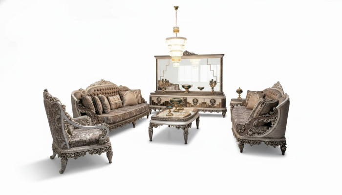 Set di lussuosi divani 3+3 con tavolino da salotto, divano, divano moderno grigio, nuovo.