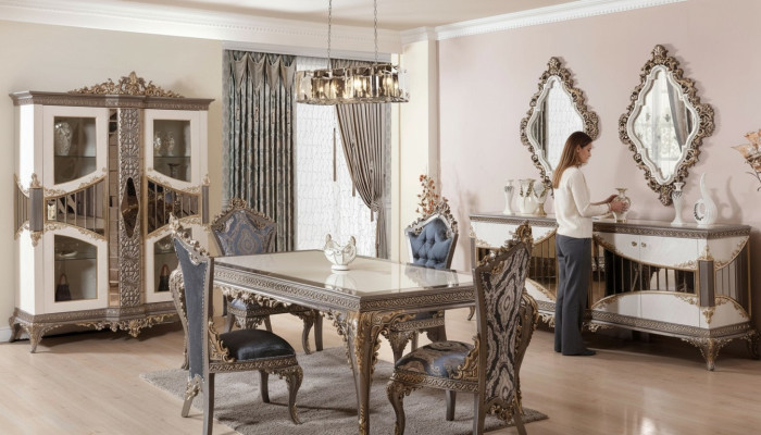 Set da pranzo bianco di lusso arredamento sala da pranzo tavolo sedie specchio