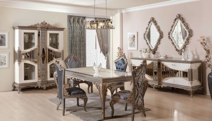 Set da pranzo bianco di lusso arredamento sala da pranzo tavolo sedie specchio