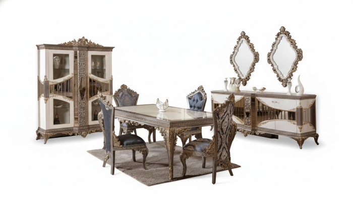 Set da pranzo bianco di lusso arredamento sala da pranzo tavolo sedie specchio