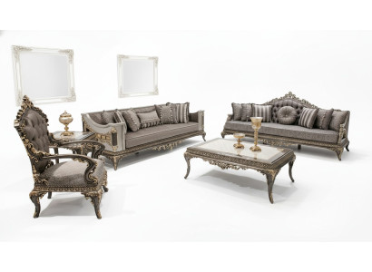 Classico set divano Chesterfield grigio 3+3+1 posti con tavolino 4 pezzi