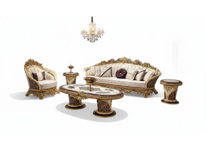 Set di divani Chesterfield bianco e oro 3+1 posti con tavolino - set sofà con 3 pezzi