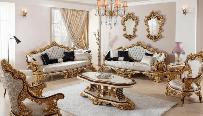 Set di divani Chesterfield bianco e oro 3 + 3 + 1 posto poltrona 3 pezzi