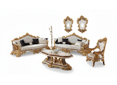 Set di divani Chesterfield bianco e oro 3 + 3 + 1 posto poltrona 3 pezzi