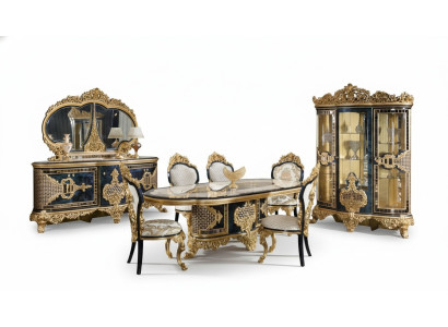 Elegante set da pranzo classico: tavolo da pranzo, cassettiera, specchio, sedie