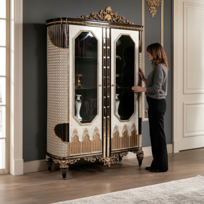 Vetrina classica in legno di lusso Vetrine armadi con porte in vetro design