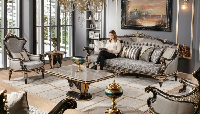 Chesterfield set di divani 3+1 posti tavolino da caffè set di divani 3 pezzi Grigio
