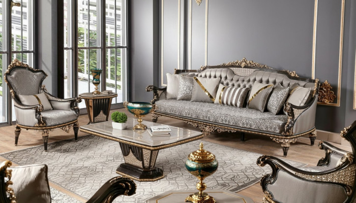 Chesterfield set di divani 3+1 posti tavolino da caffè set di divani 3 pezzi Grigio