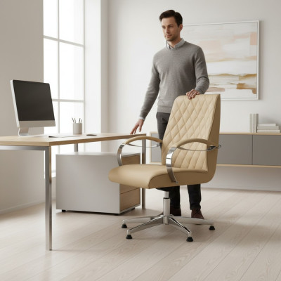 Sedia girevole moderna beige per ufficio, sedia da gioco, poltrona da ufficio.