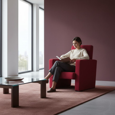 Poltrona Divano monoposto Design di lusso Rosso Sedia Classica Tessuto Tessile Nuovo