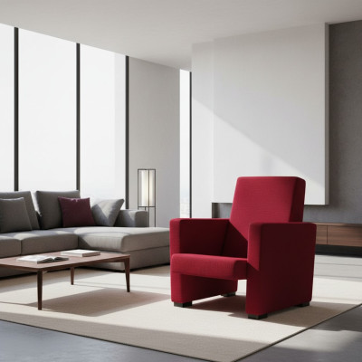 Poltrona Divano monoposto Design di lusso Rosso Sedia Classica Tessuto Tessile Nuovo