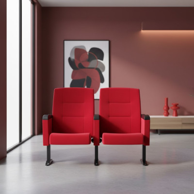 Sedia Art Deco Sedia Divano 1 posto per il design del teatro di lusso Rosso Tessile Nuovo