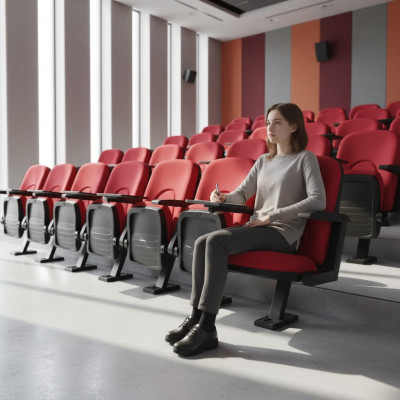 Sedia imbottita rossa, design moderno monoposto, poltrona da cinema di lusso contemporanea per teatro.
