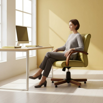 Sedia girevole moderna per computer Verde ufficio, poltrona imbottita in similpelle.