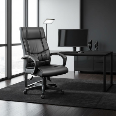 Poltrone da ufficio nere di lusso, sedie imbottite, mobili di design, sedia girevole da ufficio.