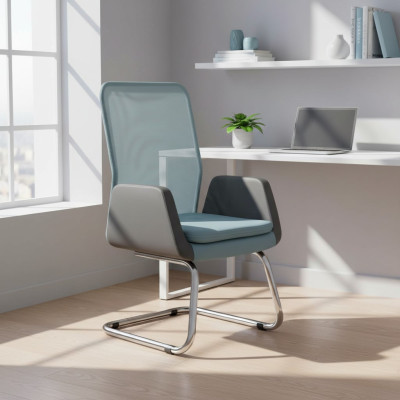 Sedia da ufficio imbottita in tessuto blu moderna e elegante. Nuova sedia.