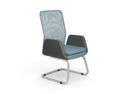 Sedia da ufficio imbottita in tessuto blu moderna e elegante. Nuova sedia.