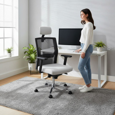 Sedia da ufficio grigia Sedia da scrivania Girevole Sedia da ufficio per computer con design in rete Sedia da ufficio