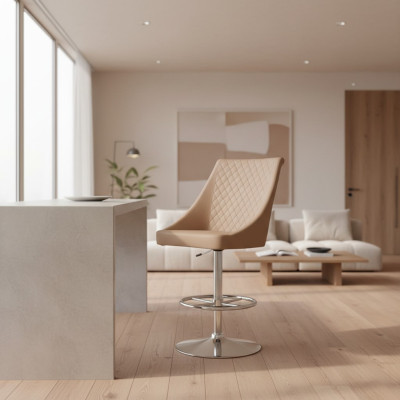 Moderni sgabelli da bar di design di alta qualità beige in ecopelle, mobili di lusso nuovi.