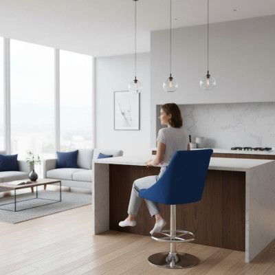 Moderna Sedia di alta qualità Blu Sgabello da bar Tessuto di design Mobili di lusso nuovi